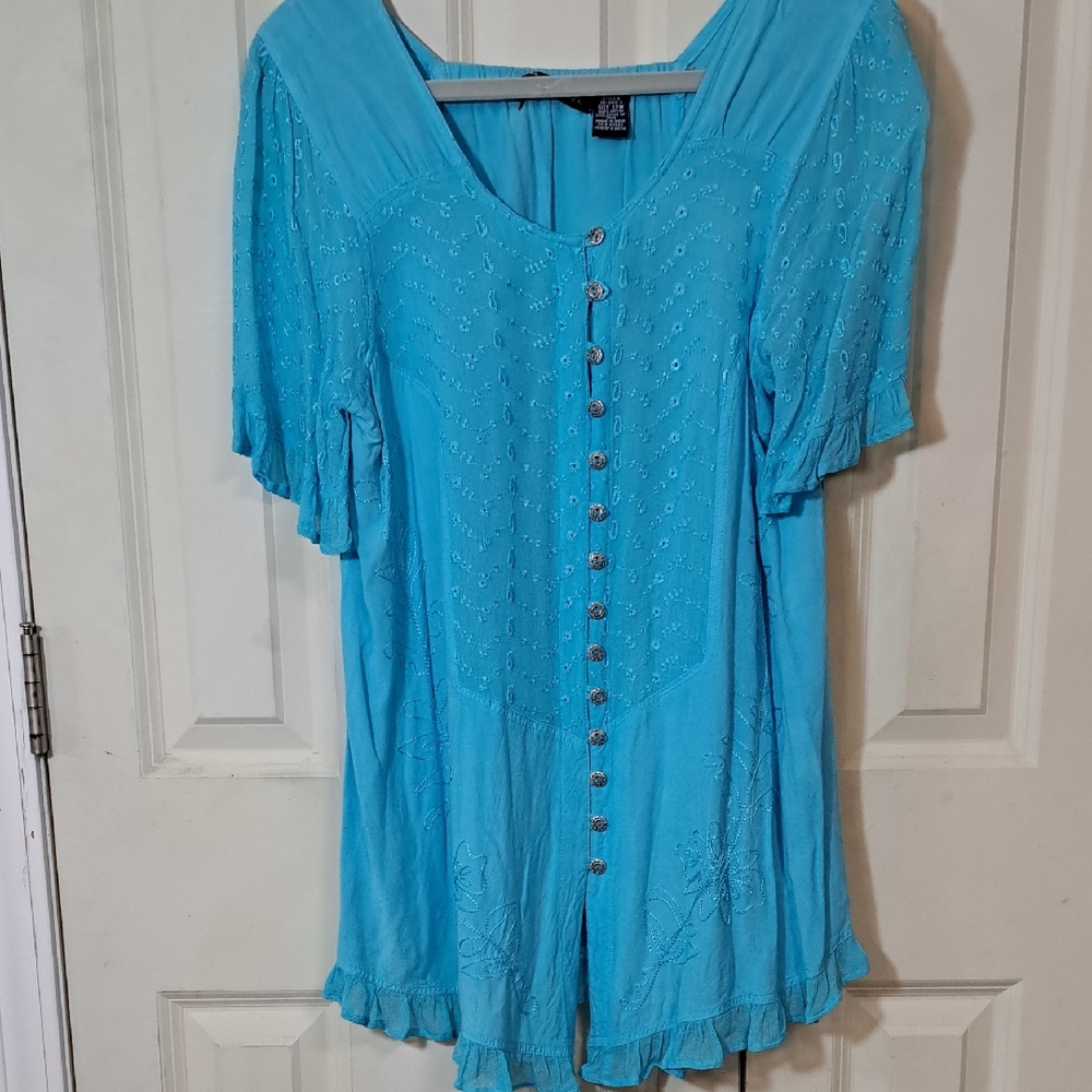 denim 24/7 Turquoise Button-Front Blouse